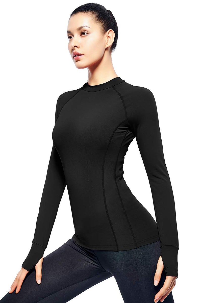 Zengjo Workout Long Sleeve Tops for Women Mock Neck Running Shirts with Thumb Holes(Black,S) - Image 2